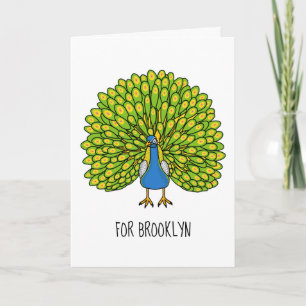 Fun bright peacock bird illustration card