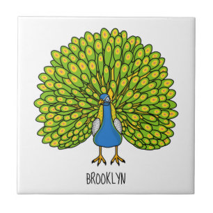 Fun bright peacock bird illustration ceramic tile