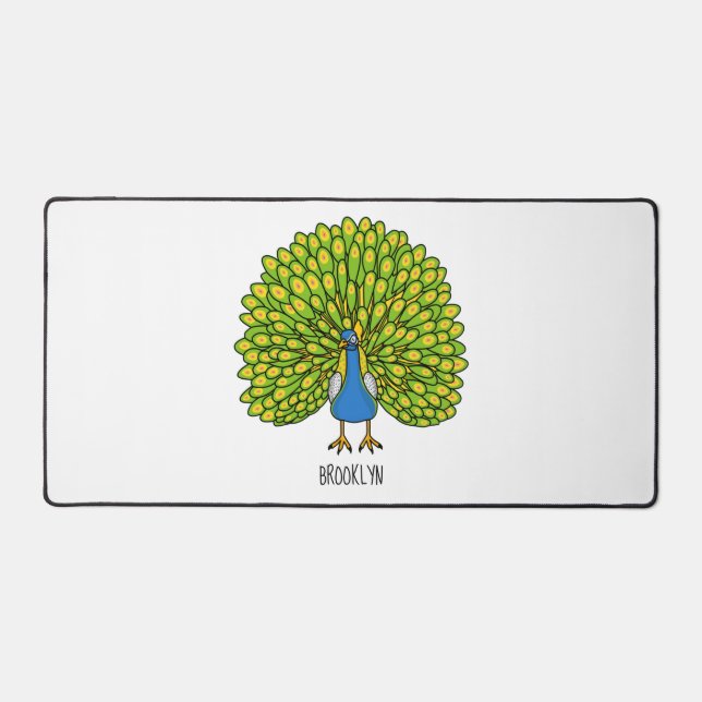 Fun bright peacock bird illustration desk mat (Front)