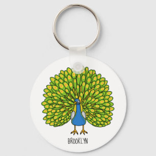 Fun bright peacock bird illustration key ring