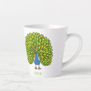 Fun bright peacock bird illustration latte mug