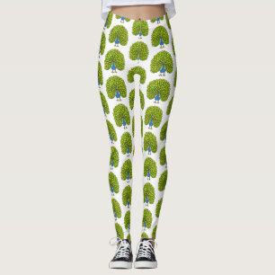 Fun bright peacock bird illustration leggings