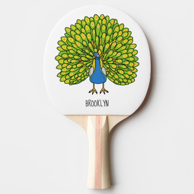 Fun bright peacock bird illustration ping pong paddle (Front)