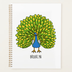 Fun bright peacock bird illustration planner