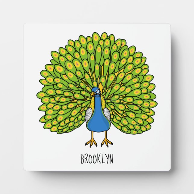 Fun bright peacock bird illustration plaque (Front)