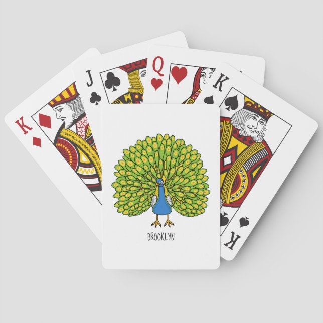 Fun bright peacock bird illustration playing cards (Back)