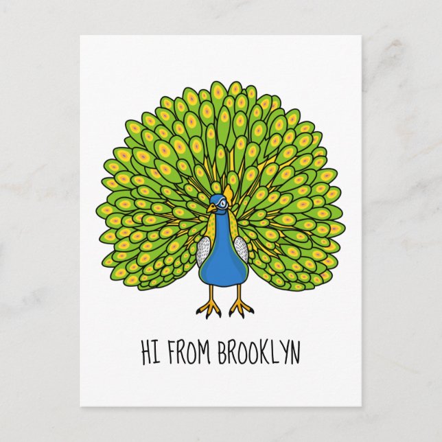 Fun bright peacock bird illustration postcard (Front)
