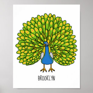 Fun bright peacock bird illustration poster