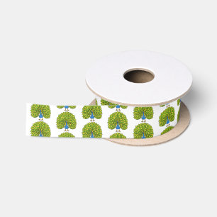 Fun bright peacock bird illustration satin ribbon