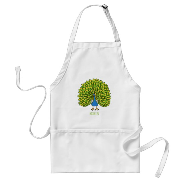 Fun bright peacock bird illustration standard apron (Front)