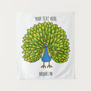 Fun bright peacock bird illustration tapestry