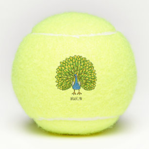 Fun bright peacock bird illustration tennis balls