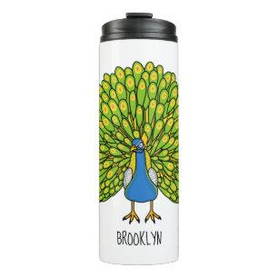 Fun bright peacock bird illustration thermal tumbler