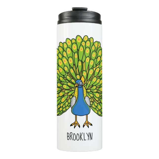 Fun bright peacock bird illustration thermal tumbler (Front)