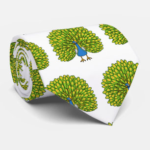 Fun bright peacock bird illustration tie