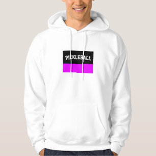 Fun Bright Pink Black Colour Block Pickleball Text Hoodie