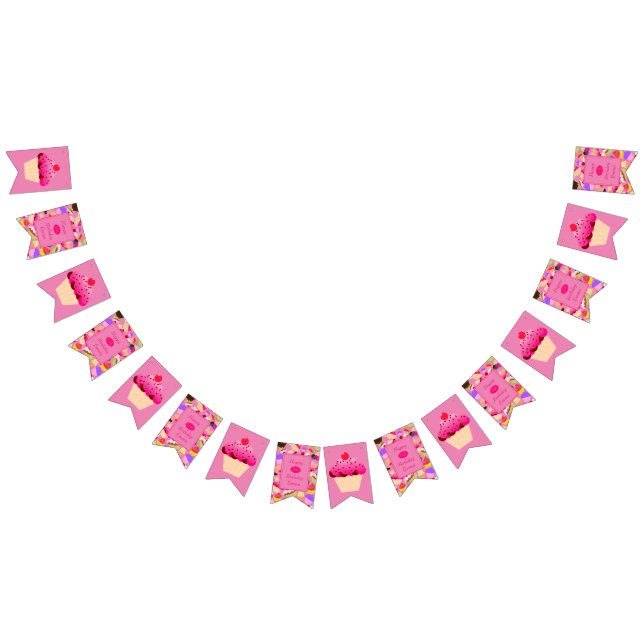 Fun, Bright Pink Cupcake Any Age Birthday Bunting (All)