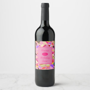 Fun, Bright Pink Cupcake Any Age Birthday Party Wine Label