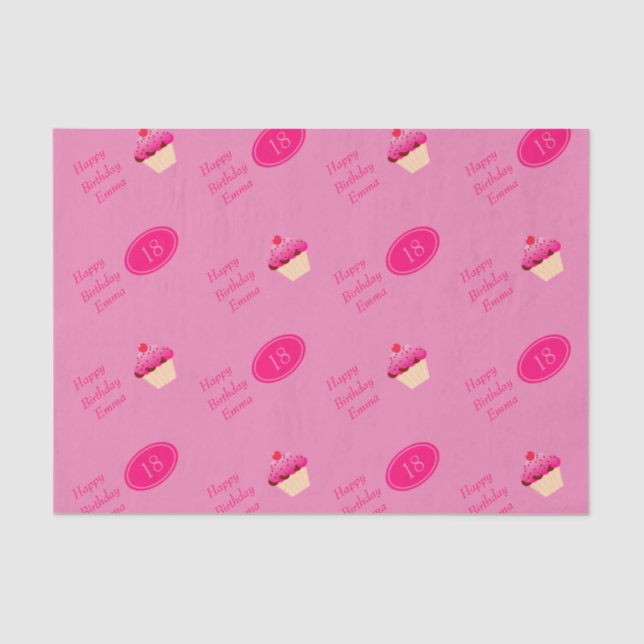 Fun, Bright Pink Cupcake Any Age Birthday Tissue Paper (Front)