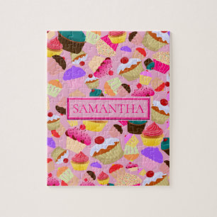 Fun Bright Pink Cupcake - Personalised Jigsaw Puzzle