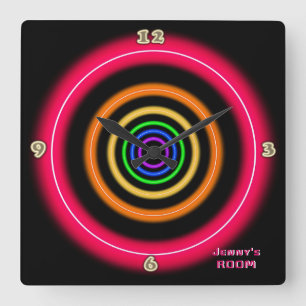 Fun Bright Pink Neon Light Style Personalised Wall Square Wall Clock