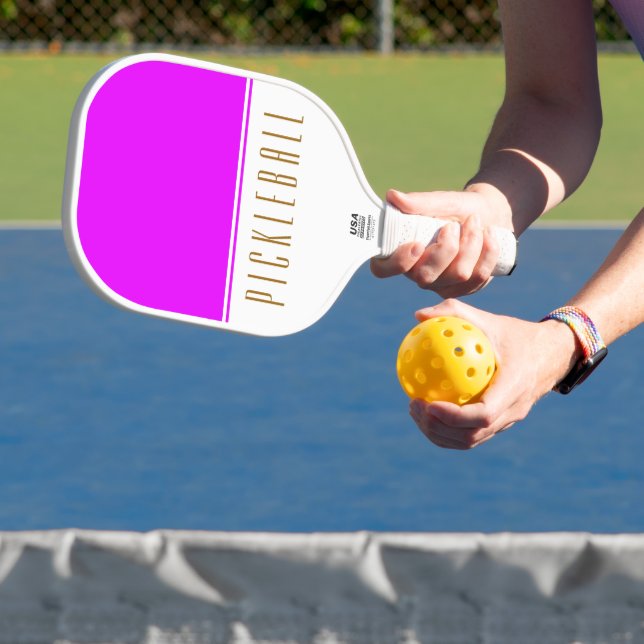 Fun Bright Pink White Colour Block PICKLEBALL Text Paddle (Insitu)