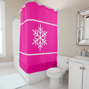 Fun Bright Pink White Snowflake Horizontal Stripes Shower Curtain