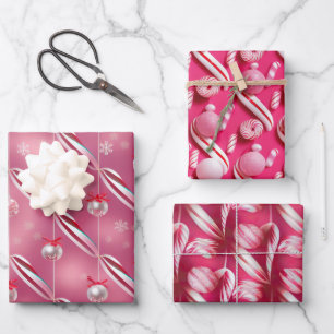 Fun Bright Pinks and Peppermint Candy Lane Wrapping Paper Sheet