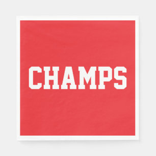 Fun Bright Red Athletic Sporty CHAMPS White Text  Napkin