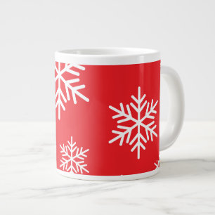 Fun Bright Red Festive White Nordic Snowflakes Large Coffee Mug