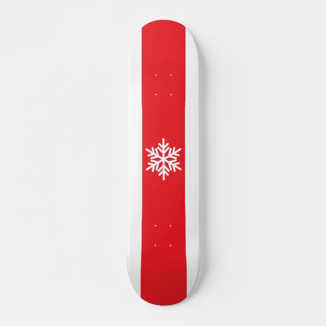 Fun Bright Red White Alpine Stripes Snowflake Skateboard (Front)