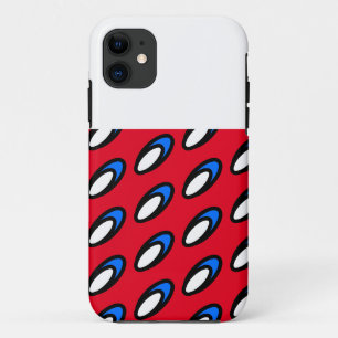 Fun Bright Red White Blue Tiled Discs White Top iPhone 11 Case