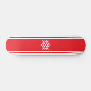 Fun Bright Red White Racing Stripes Snowflake Skateboard