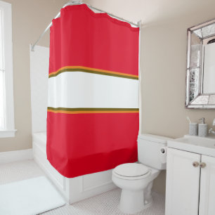 Fun Bright Sporty Red Orange White Racing Stripes Shower Curtain