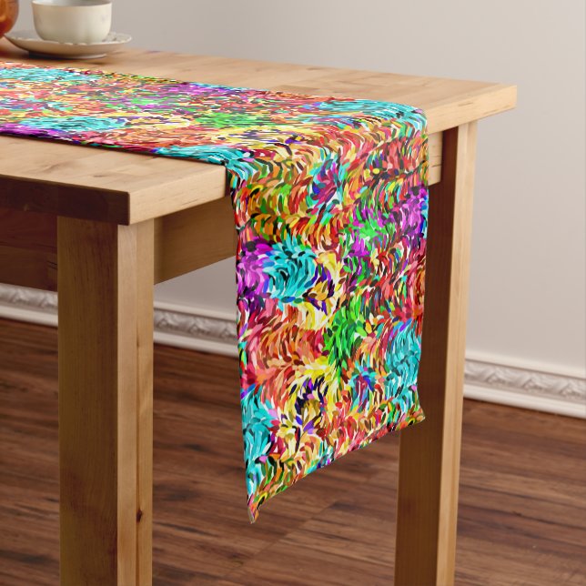 Fun Bright Summery Colours Paint Splatter Art Short Table Runner (In Situ)