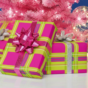 Fun Bright Tartan Plaid Hot Pink Christmas Wrapping Paper