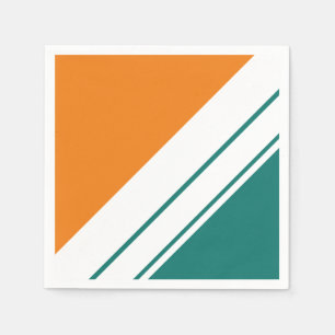 Fun Bright Teal Orange Wide White Racing Stripes Napkin