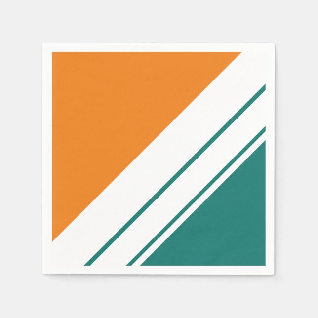 Fun Bright Teal Orange Wide White Racing Stripes Napkin (Front)