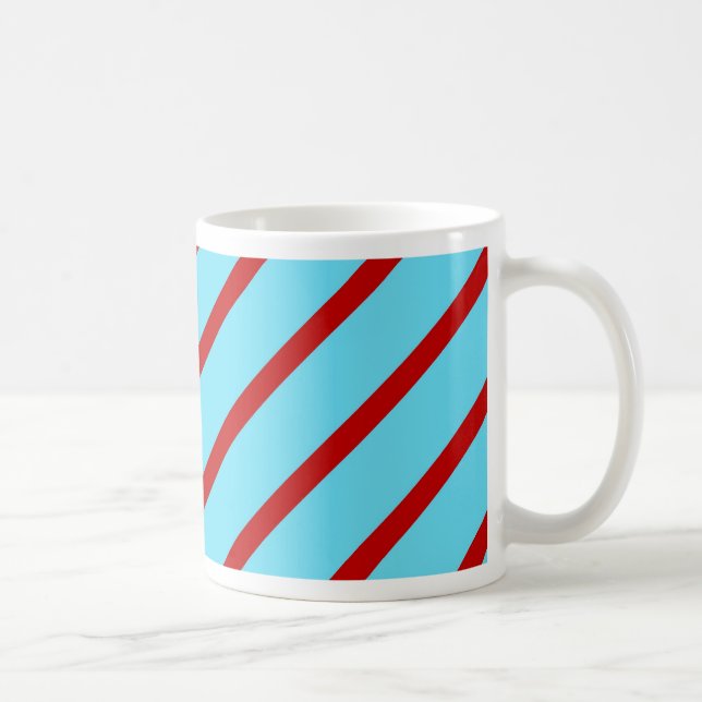 Fun Bright Teal Turquoise Red Diagonal Stripes Coffee Mug (Right)