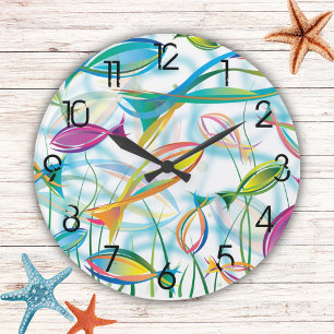 Fun Bright Tropical Fish Swimming Large Clock