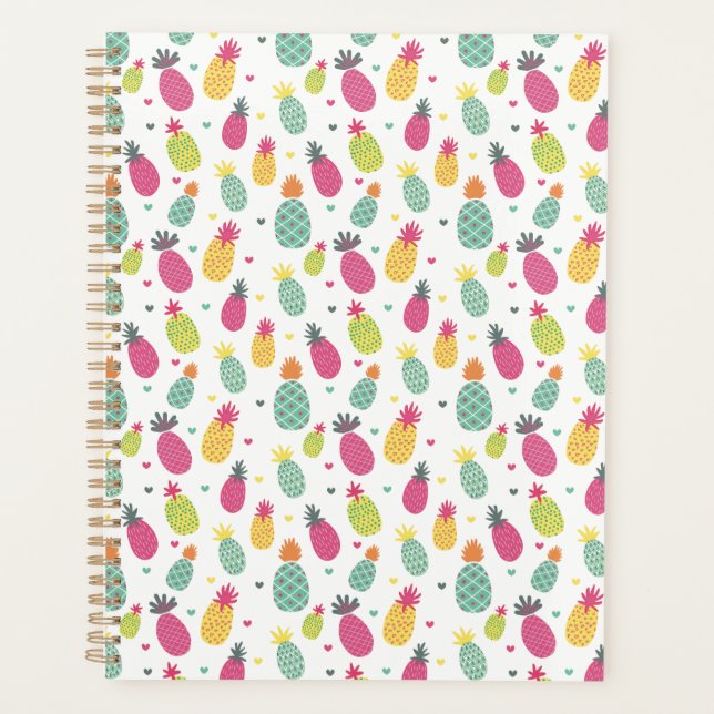 Fun Bright Tropical Pineapple pattern Planner (Front)