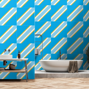 Fun Bright Two Blue Yellow White Diagonal Stripes Wallpaper
