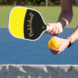 Fun Bright Vivid Yellow Black Curves Fancy Script Pickleball Paddle