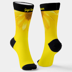 Fun Bright Yellow Sunflower with Name Personalised Socks