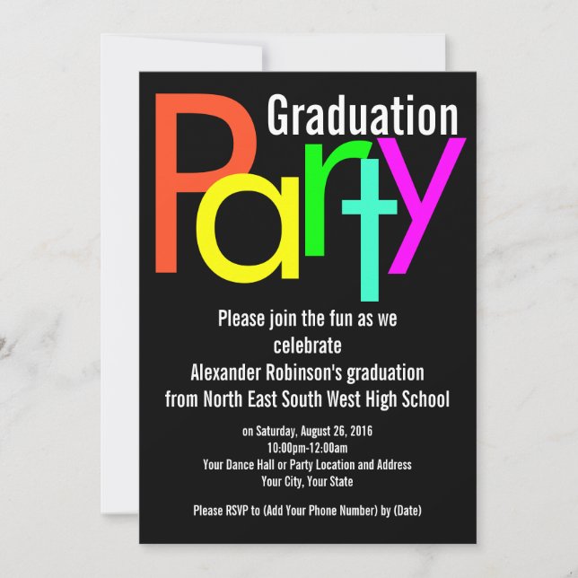 Fun Brights Graduation Party Invitation (Front)