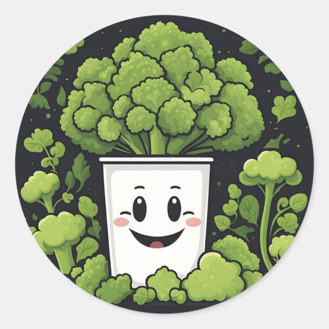Fun Broccoli Vegetable Classic Round Sticker (Front)