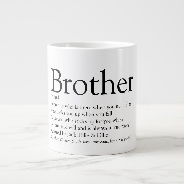 Fun Brother Definition Quote Black and White Large Coffee Mug (Front)