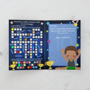 Fun Brown Boys Gymnastics Secret Message Birthday Card