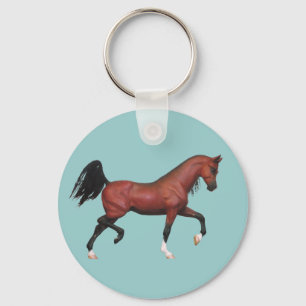 Fun Brown Horse Trotting Bay Arabian Art Key Ring