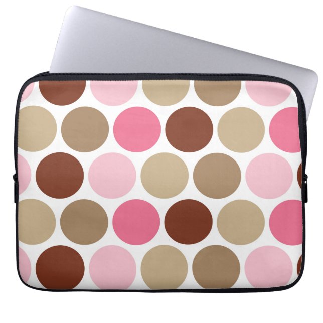 Fun Brown & Pink Polka Dots Pattern Laptop Sleeve (Front)